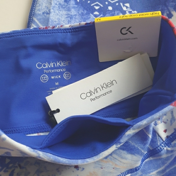 Calvin Klein Performance High Waist Cropped Tight Leggings in Red,White,Blue  MD - Picture 4 of 16